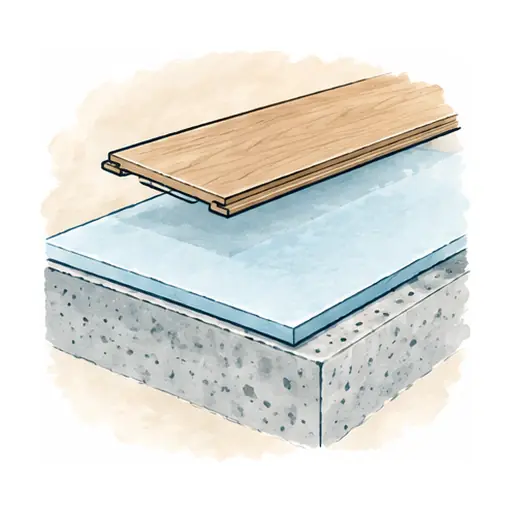 Schematic: Concrete slab, floating over underlayment